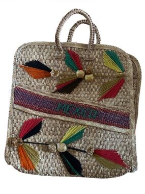 Wicker Mexico Shopping Tote | Fashionable Vegan Boho Hippie Imported Satchel Bag